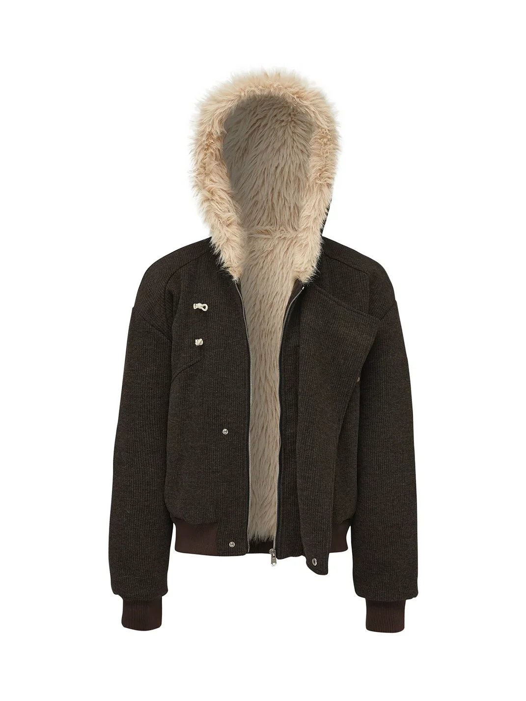 TAICHIISM | Asymmetric Toggle Wool Blend Jacket With Plush Lining