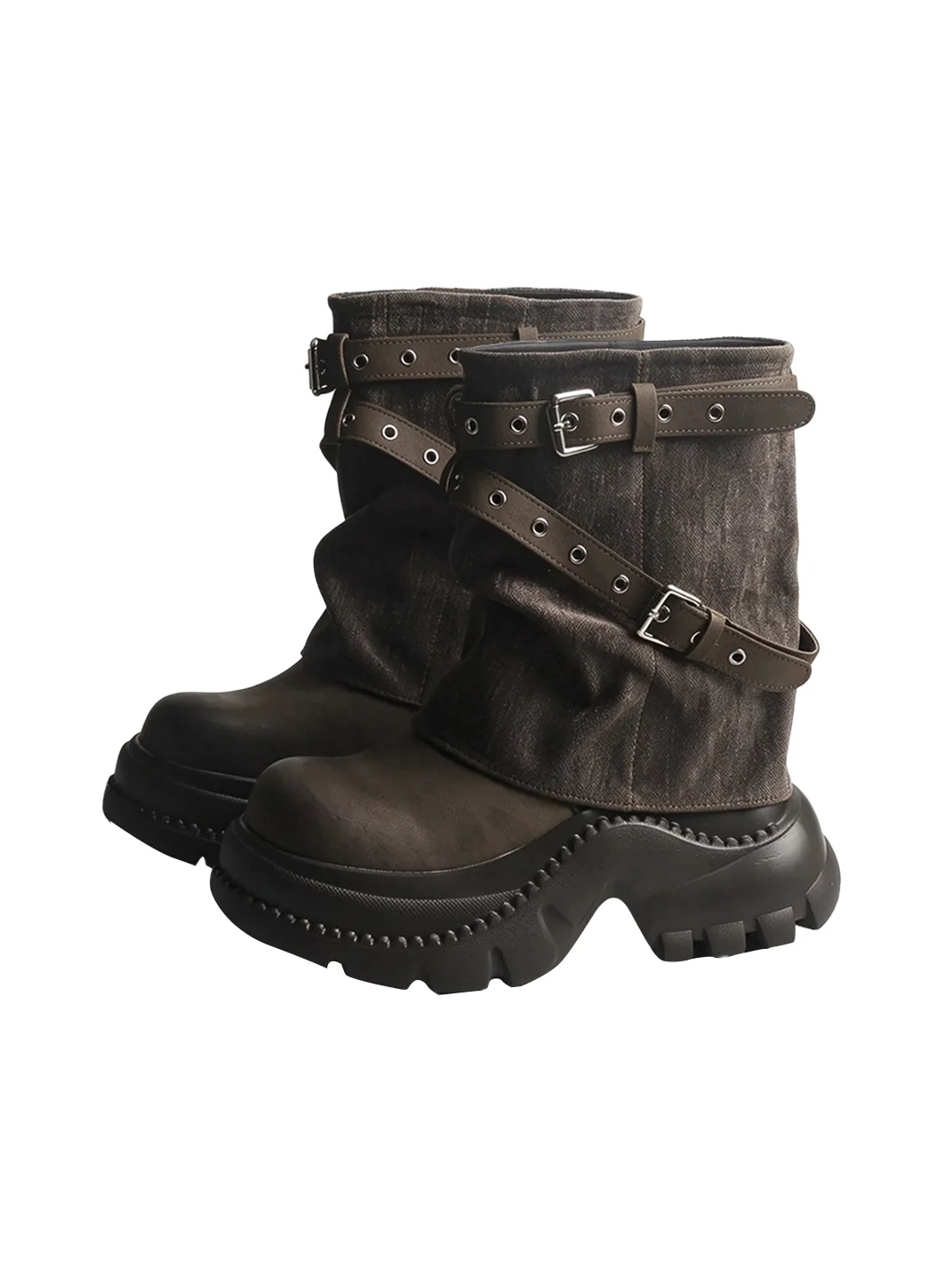 Jpoetry | Retro Buckle Platform Boots With Hidden Lift
