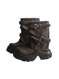 Jpoetry | Retro Buckle Platform Boots With Hidden Lift