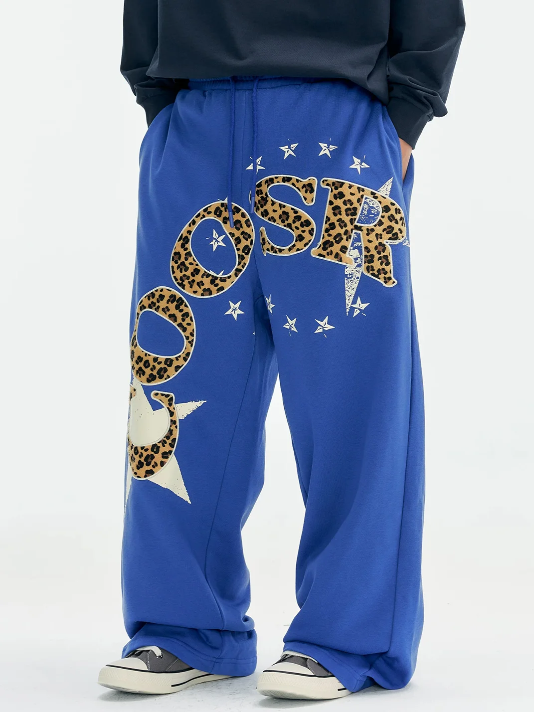 CoosRetro | Leopard Applique Embroidered Straight-Leg Sweatpants