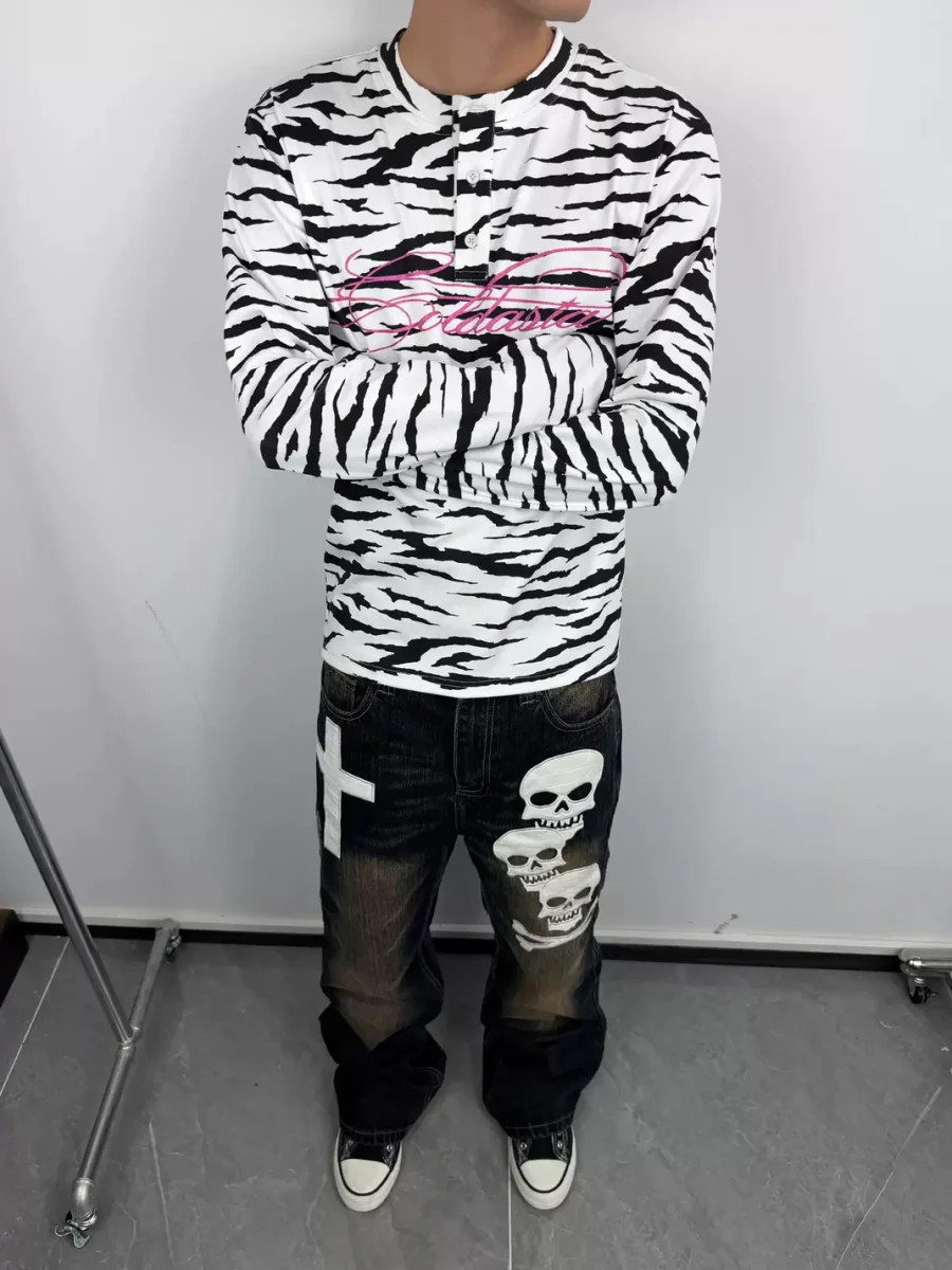 ColdAsia | Zebra Print Glitter Script Long Sleeve T-Shirt - 4