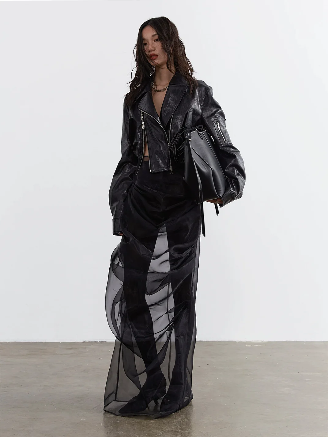 Jnylon studios | Two-Piece Pleated Sheer Maxi Skirt