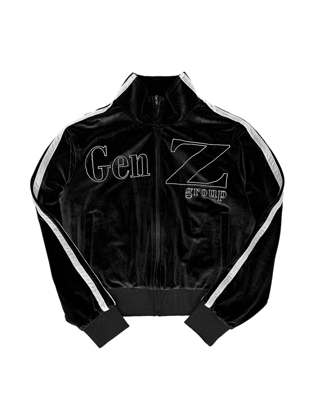 ColdAsia | Silver Thread Embroidered Double-Stripe Stand-Collar Velvet Jacket