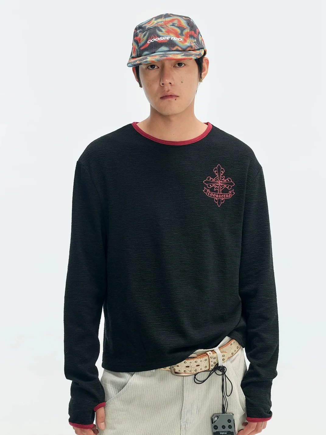 CoosRetro | Relaxed Cross Sanskrit Print Long Sleeve T-Shirt
