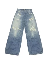 NO FAITH STUDIOS | Distressed Washed Blue Wide-Leg Curved-Leg Baggy Jeans