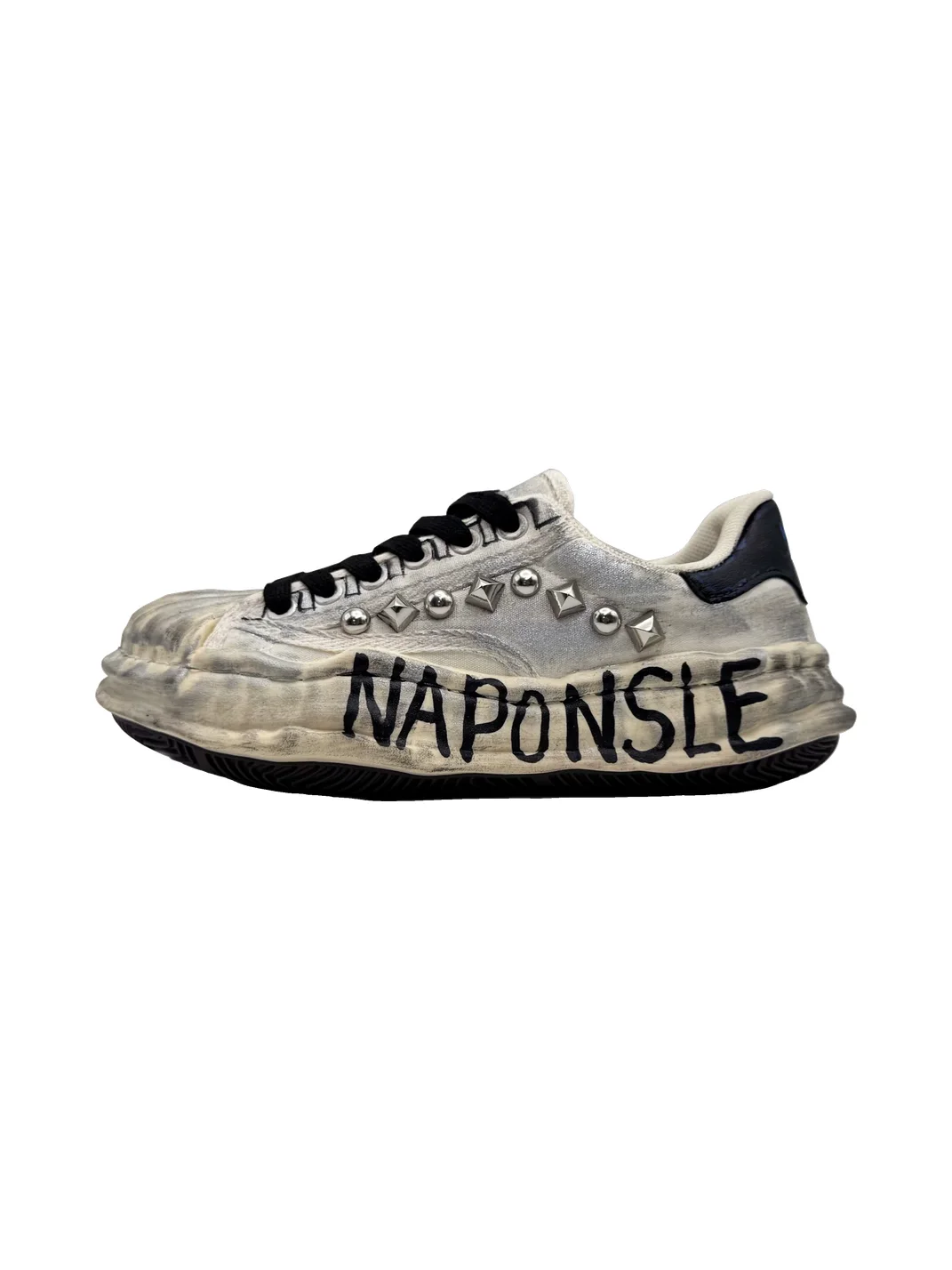 Savage Growth | Distressed Studded Graffiti Platform Sneakers