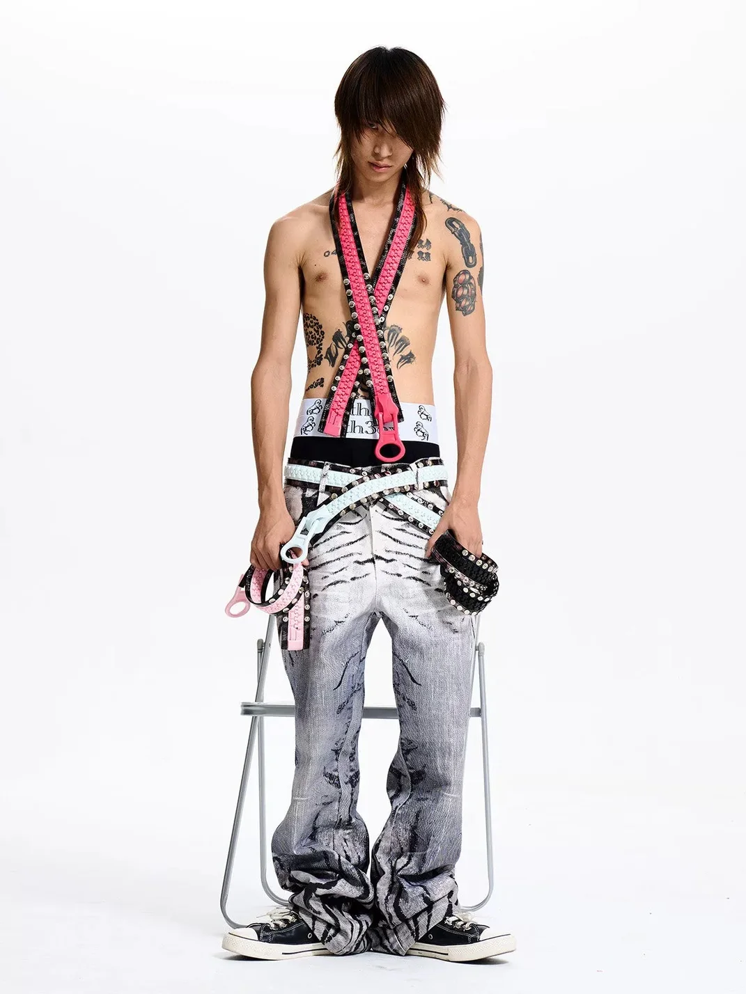 Fourth3ex | Oversized Zipper Design Studded Belt