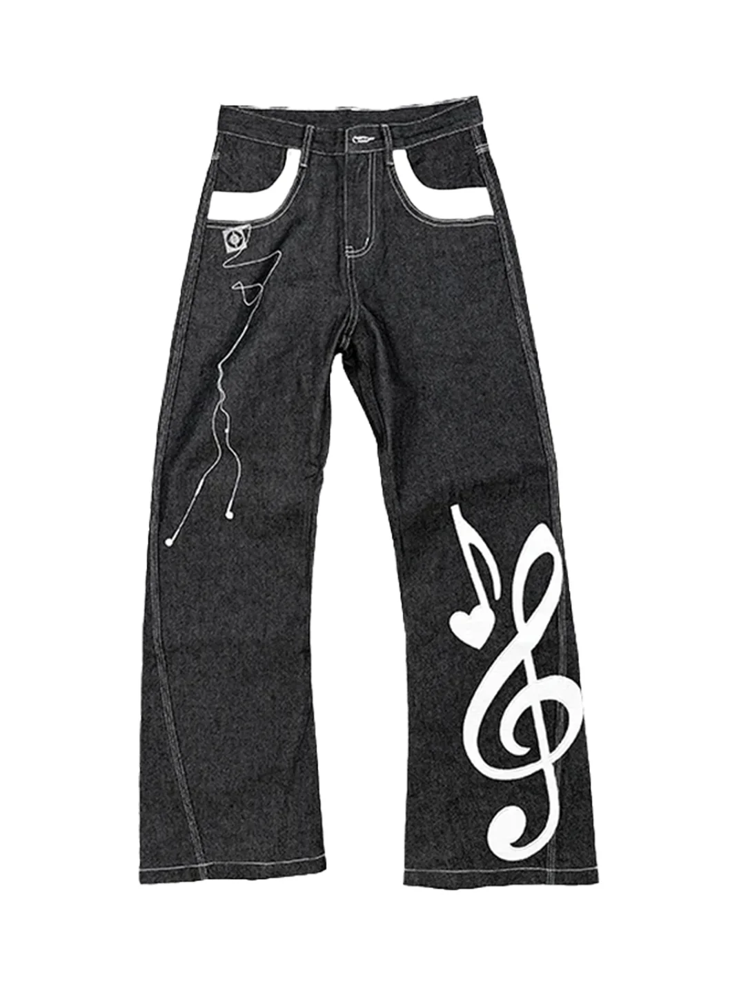 ColdAsia | Music Note Applique Embroidered Raw Denim Jeans