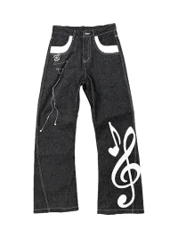 ColdAsia | Music Note Applique Embroidered Raw Denim Jeans