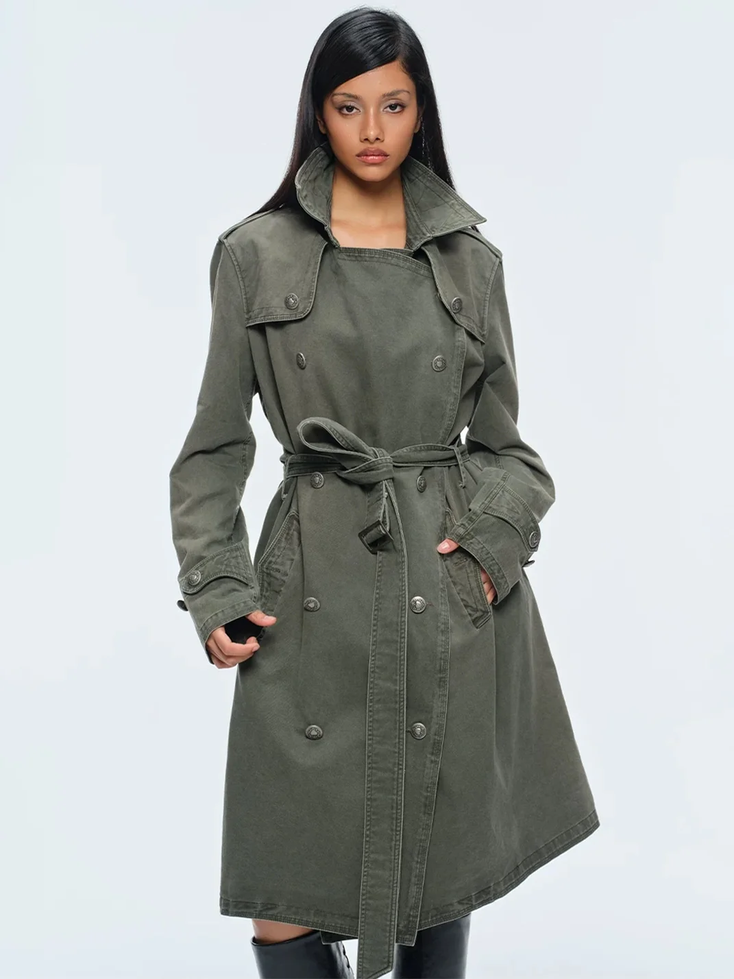 BUM STUDIO | Washed Mid-Length Trench Coat With Detachable Liner