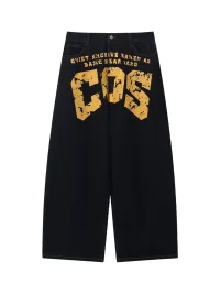 CoosRetro | Distressed Crack Print Wide-Leg Jeans