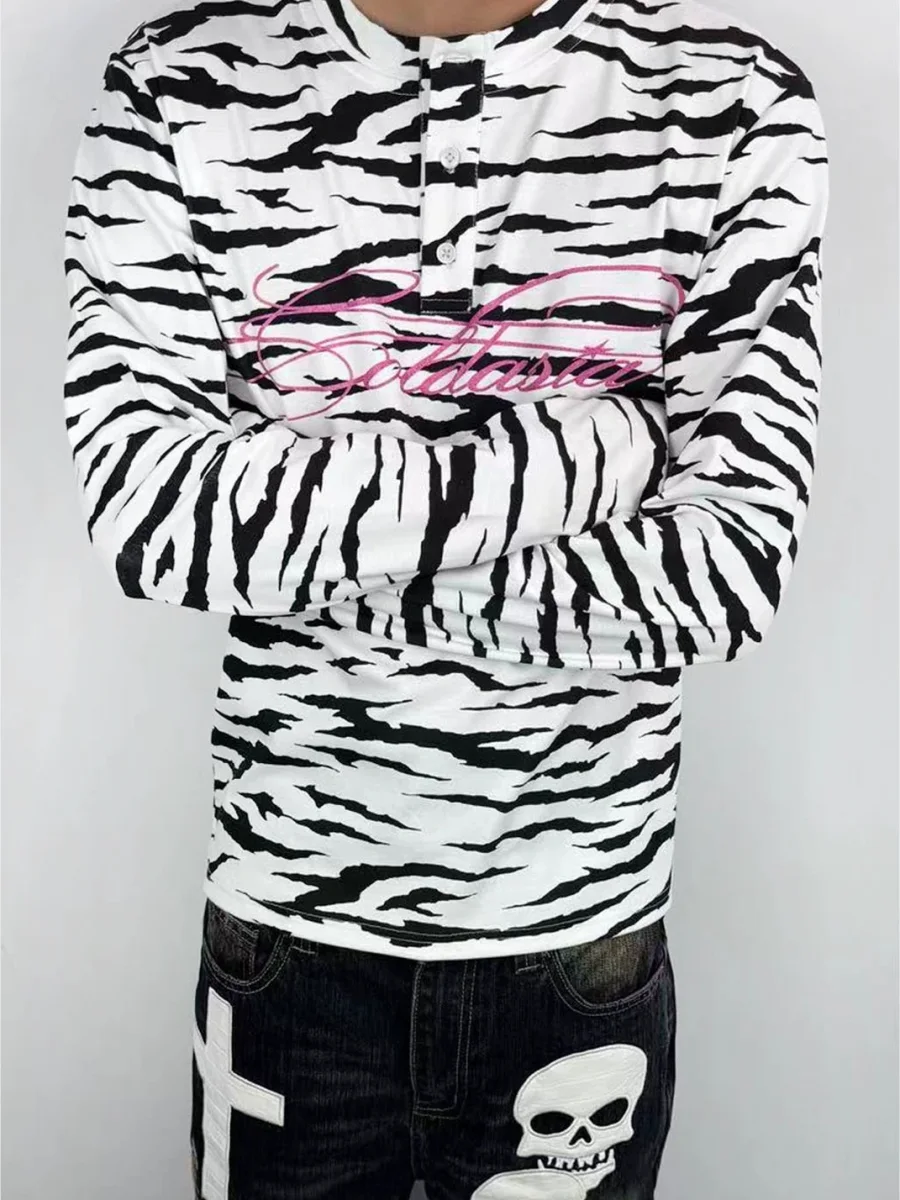 ColdAsia | Zebra Print Glitter Script Long Sleeve T-Shirt - 2
