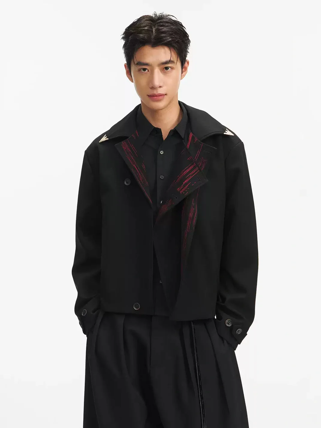 TAICHIISM | Cropped Wide-Fit Embroidered Jacket With Ornate Metal Buttons