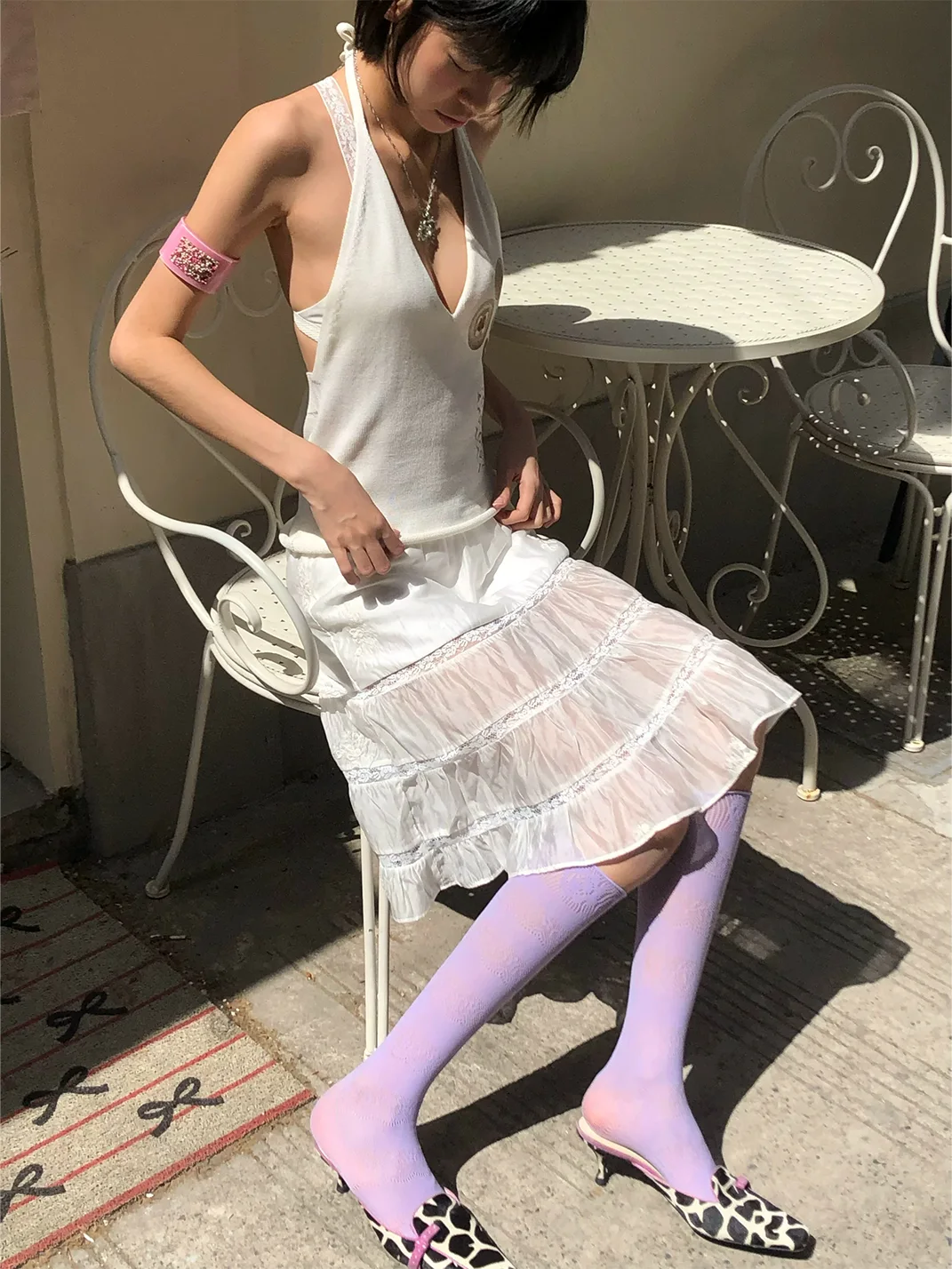 Chipchipshop | White Lace Tencel Cotton Full Skirt With Undershorts
