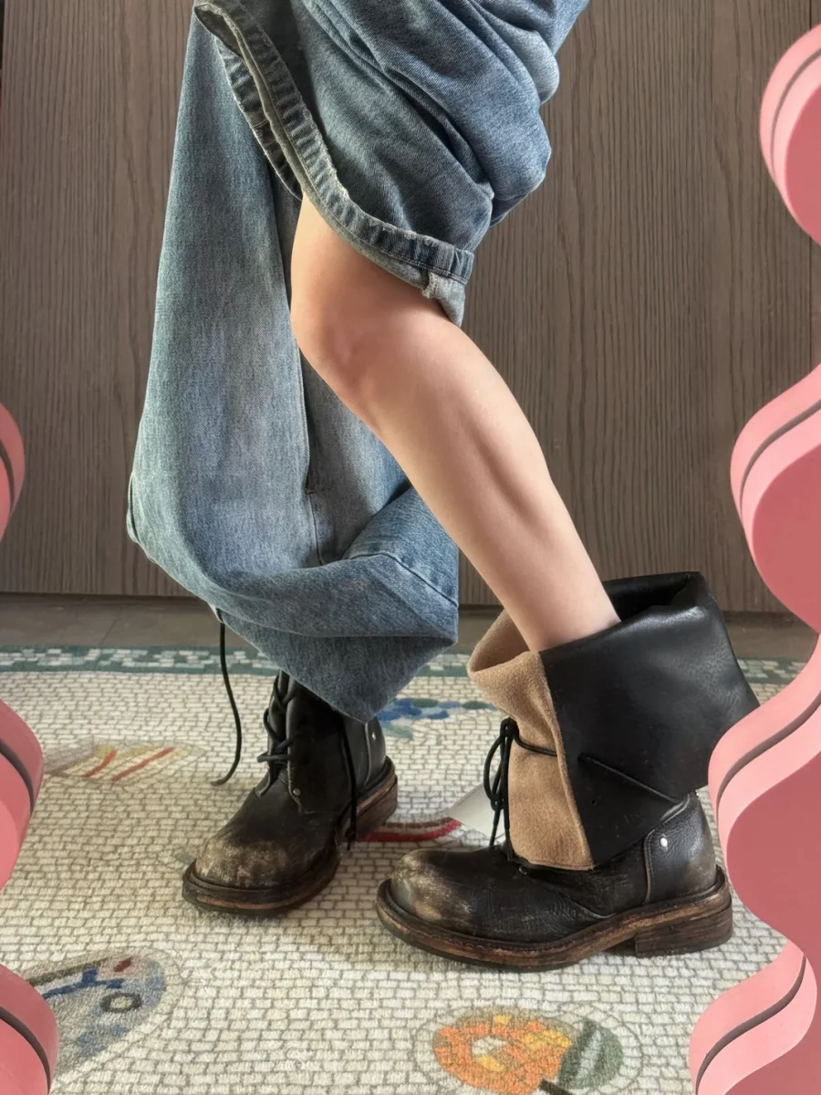 In lucky | Colorblock Lace-Up Short Riding Boots - 4
