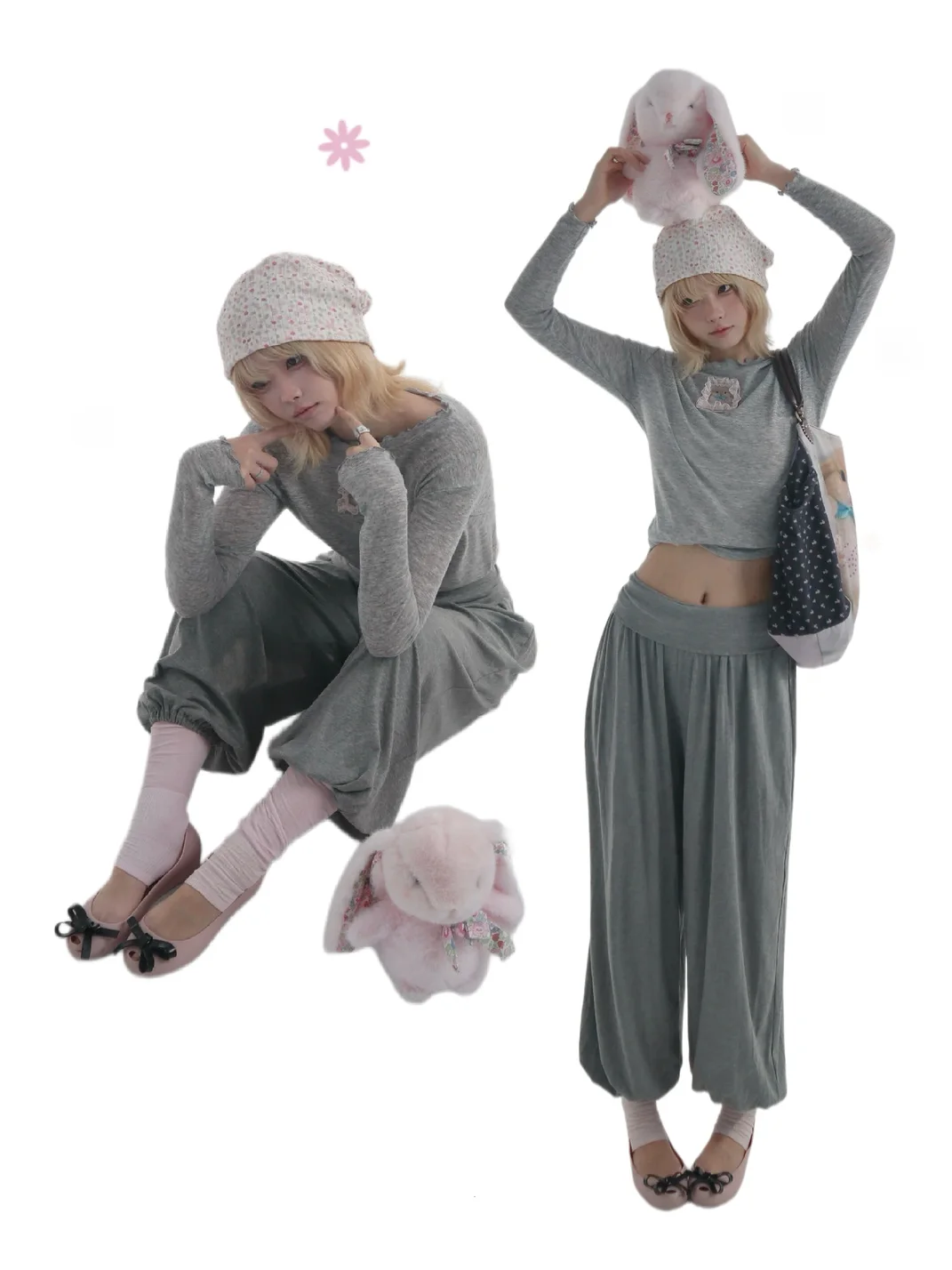 Bae bi | Modal Rabbit Lace-Trim Lettuce-Edge Tie-Back Top