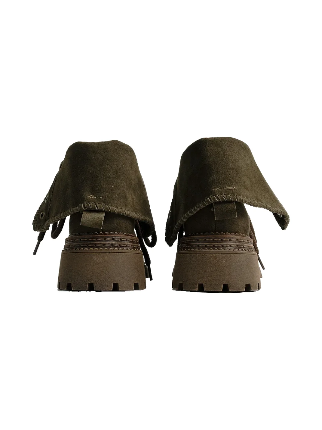 ZHUDAGE | Retro Fold-Over Lace-Up Platform Ankle Boots