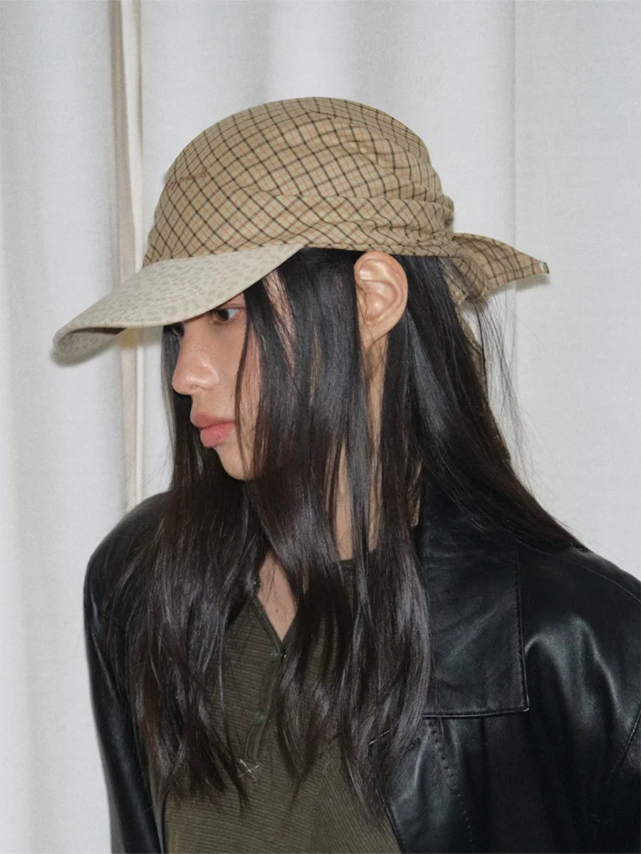 Something needs | Plaid Patchwork Tie-Back Baseball Cap - 4
