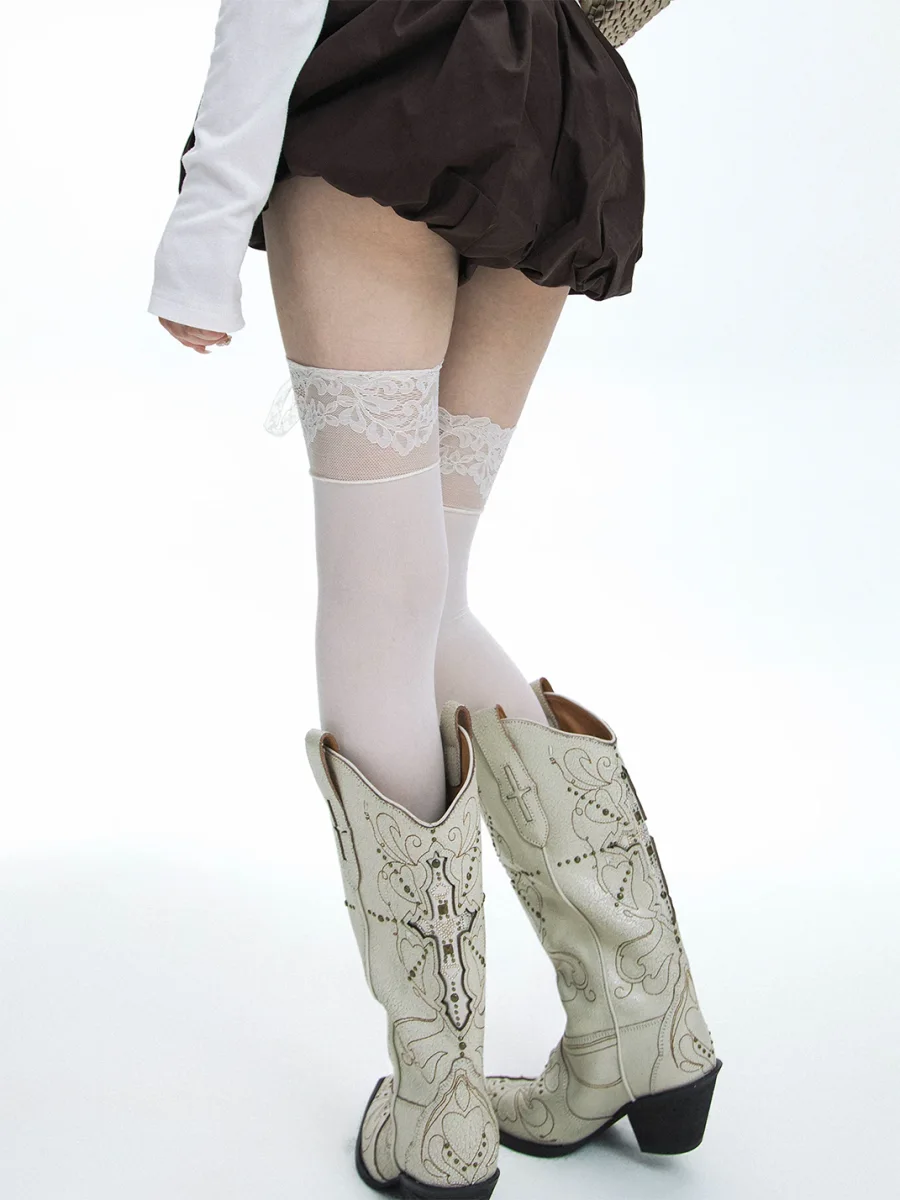 SS2L | Lace-Up Semi-Sheer Over-the-Knee Socks - 3