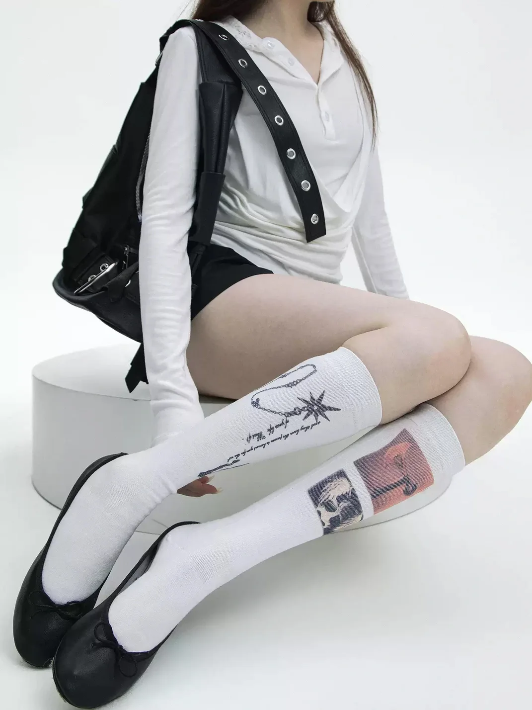 SS2L | Asymmetric Heart Print Knee-High Socks