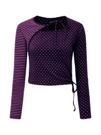 Bae bi | Polka Dot And Stripe Patchwork Long-Sleeve Top