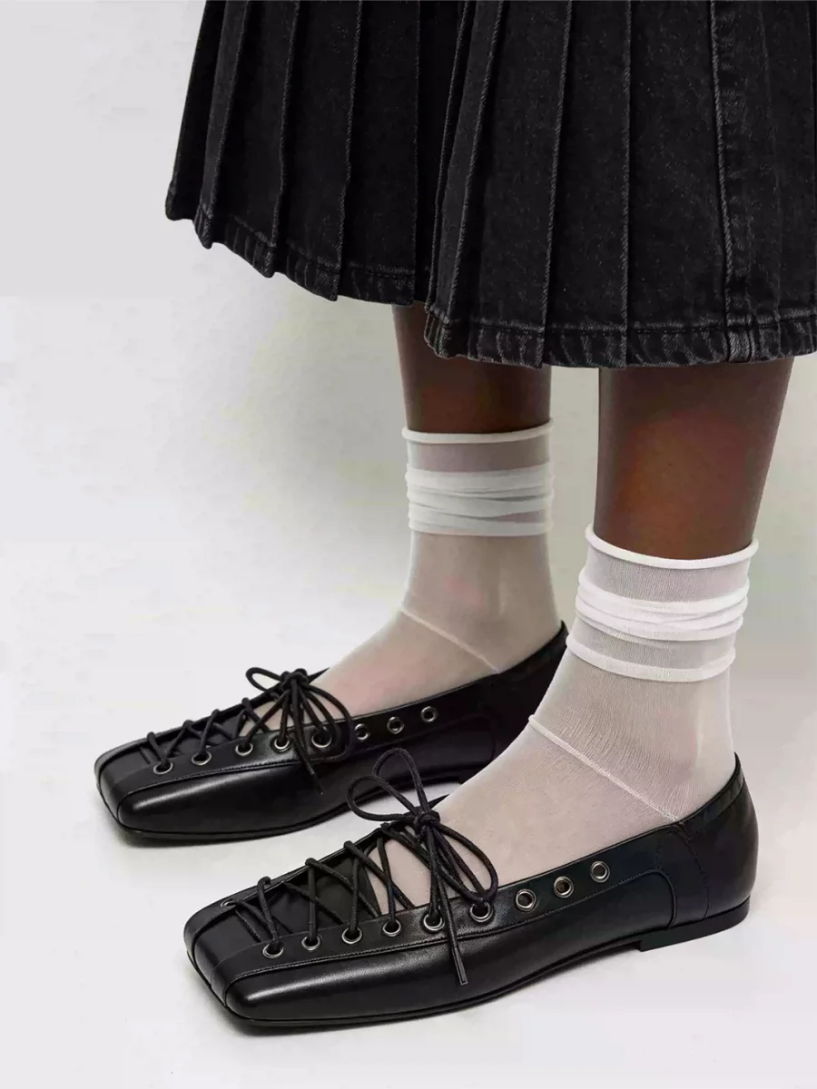 Littlegood | Square-Toe Lace-Up Shallow-Cut Flats - 2