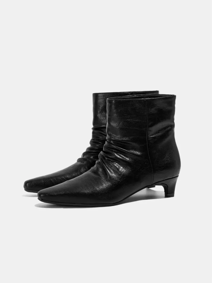 LMDD | Ruched Pointed-Toe Kitten Heel Ankle Boots - 2