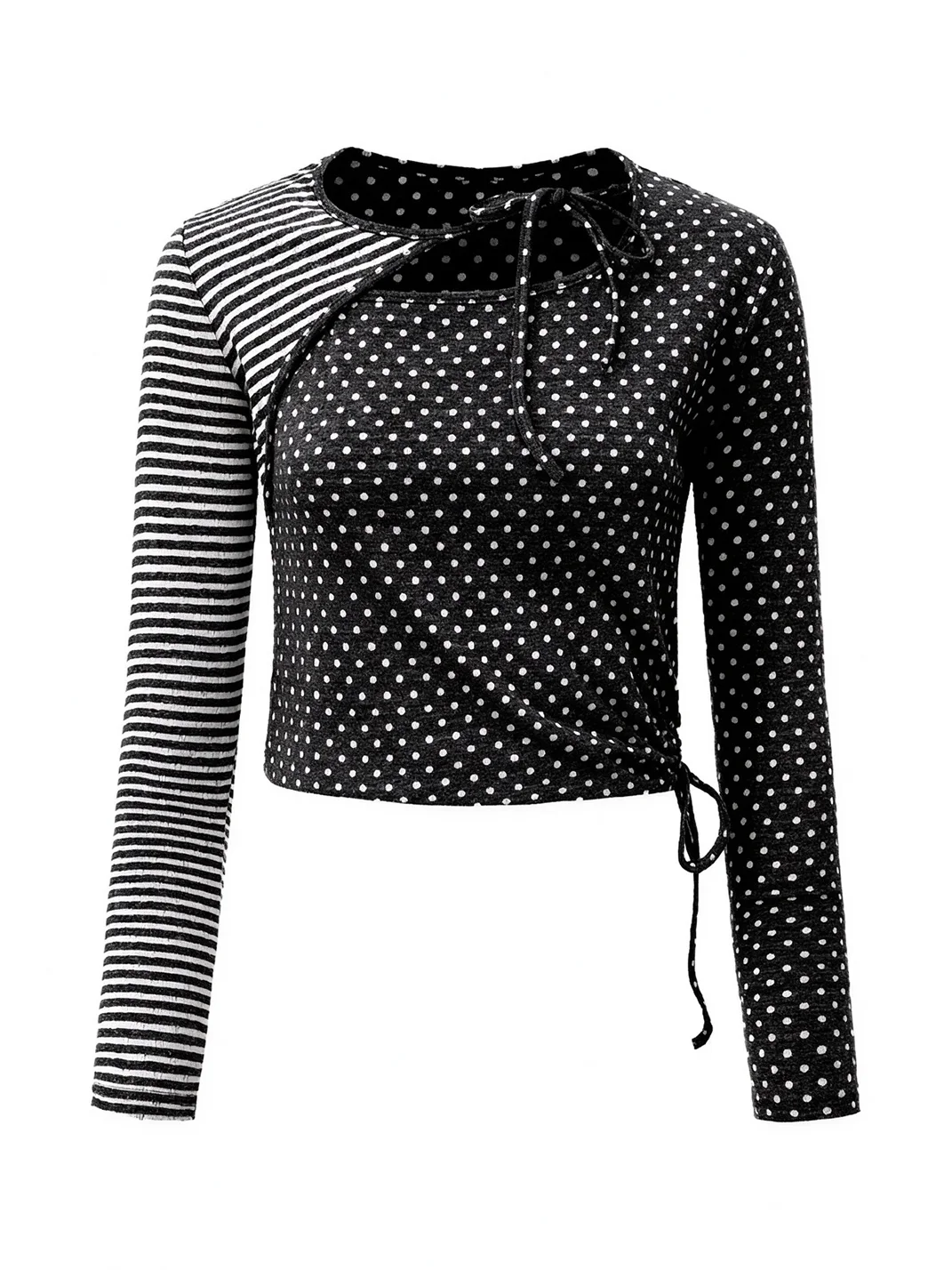 Bae bi | Polka Dot And Stripe Patchwork Long-Sleeve Top