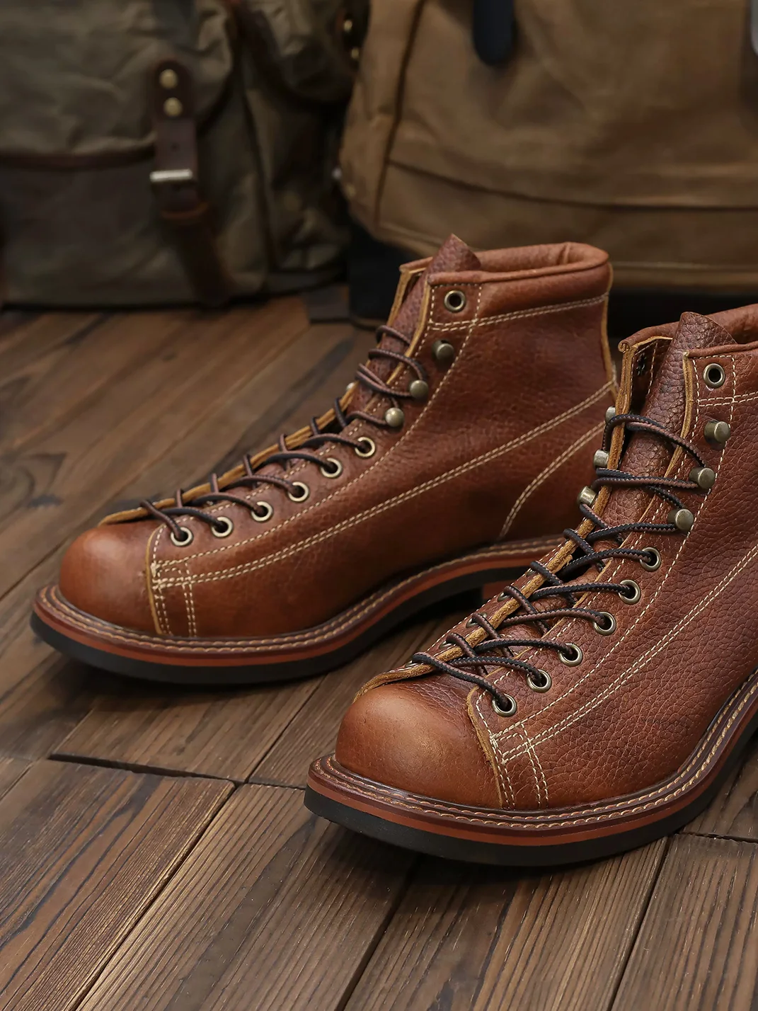 OLD BUY | Retro Colorblock Round Toe Leather Ankle Boots