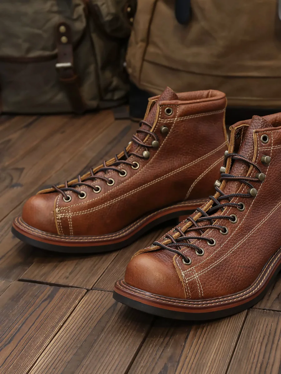 OLD BUY | Retro Colorblock Round Toe Leather Ankle Boots - 2