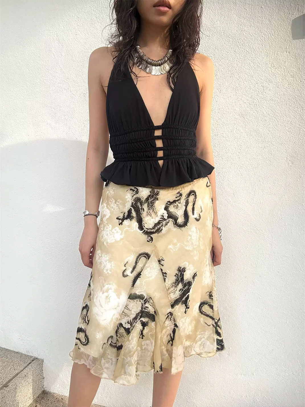 Chipchipshop | Dragon Print Full Chiffon Skirt