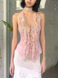 Chipchipshop | Sequin Ruffle Halter Top