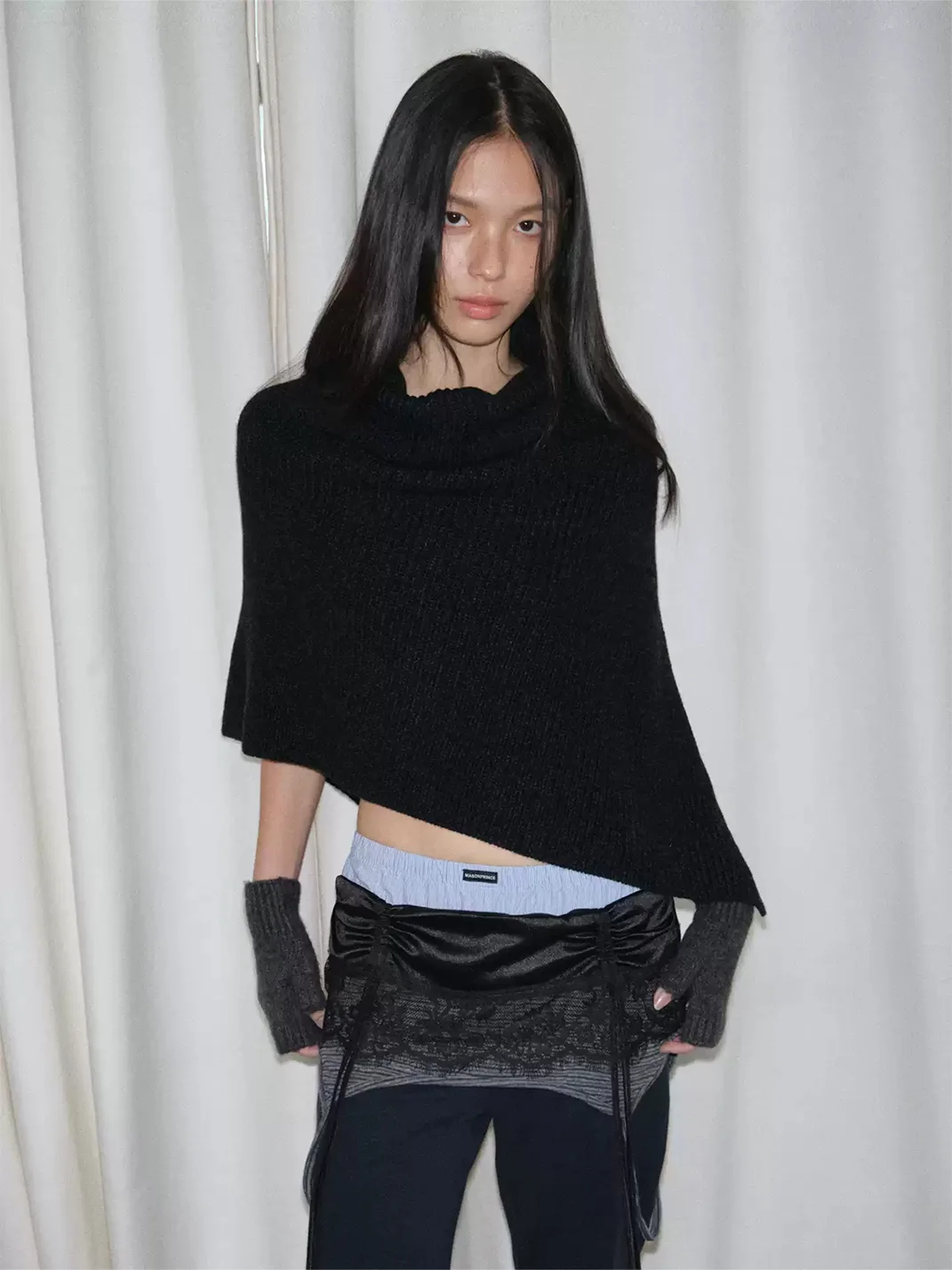 Something needs | Asymmetric Cowl Neck Cropped Knitted Shawl