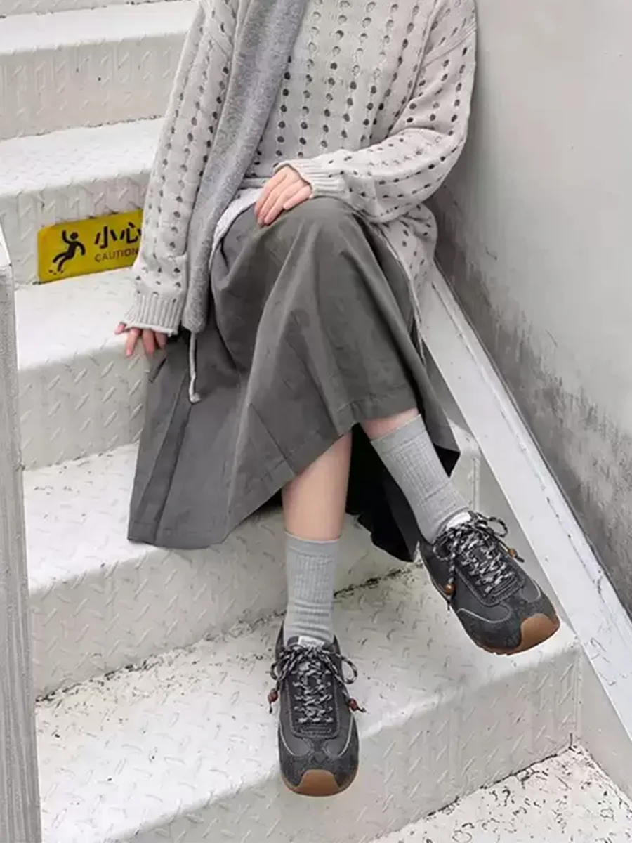 Mule Donkey | Gray Retro Colorblock Lace-Up Platform Sneakers - 4