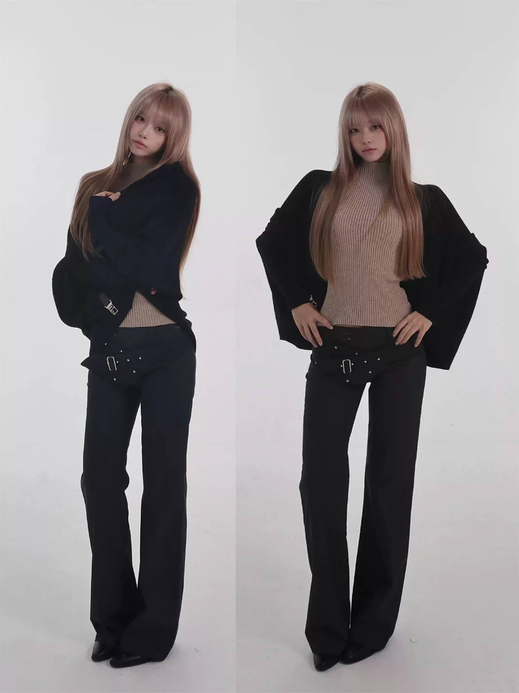 Bae bi | Batwing Sleeve Clasp Front Knit Cardigan