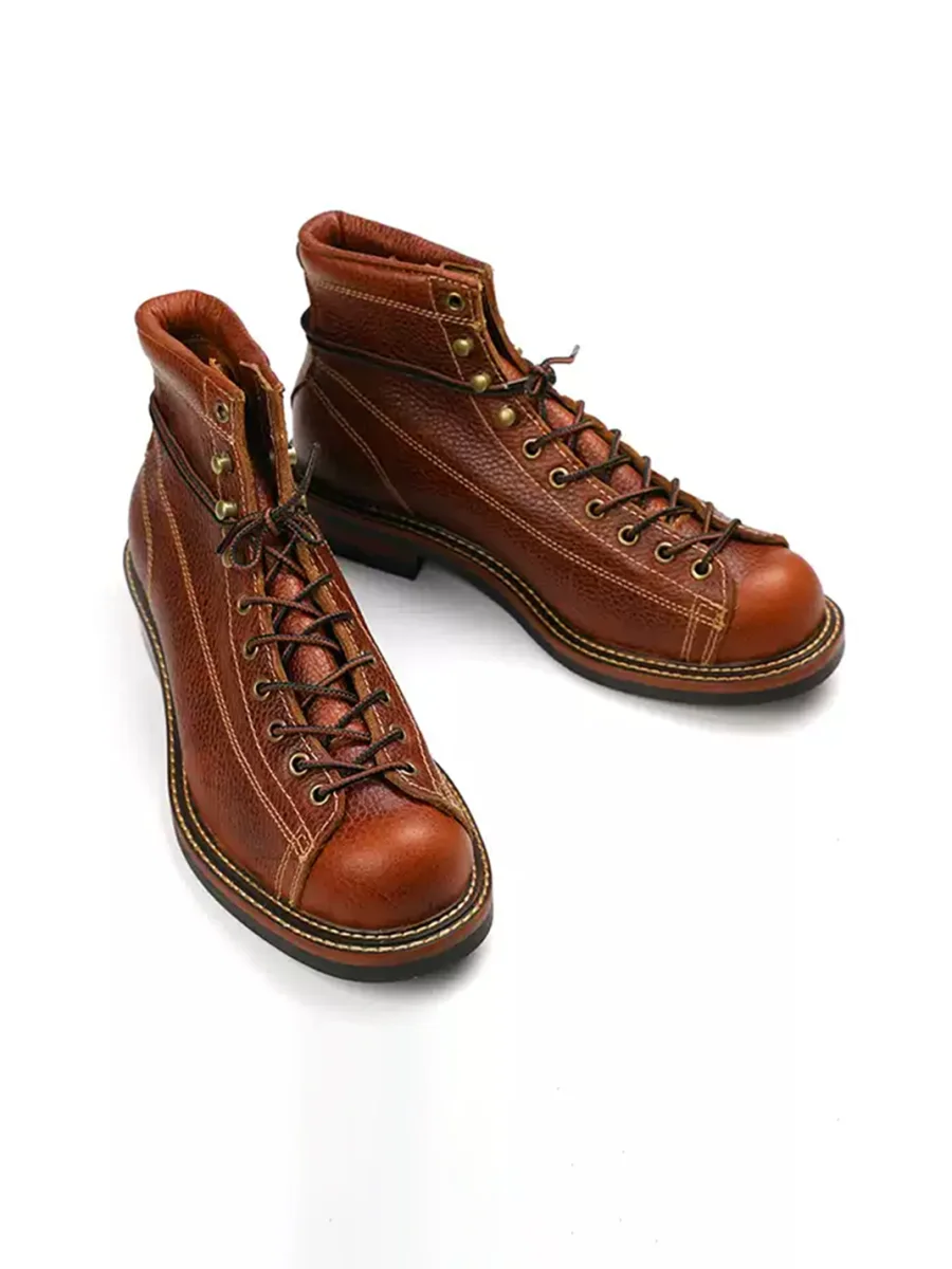 OLD BUY | Retro Colorblock Round Toe Leather Ankle Boots - 4