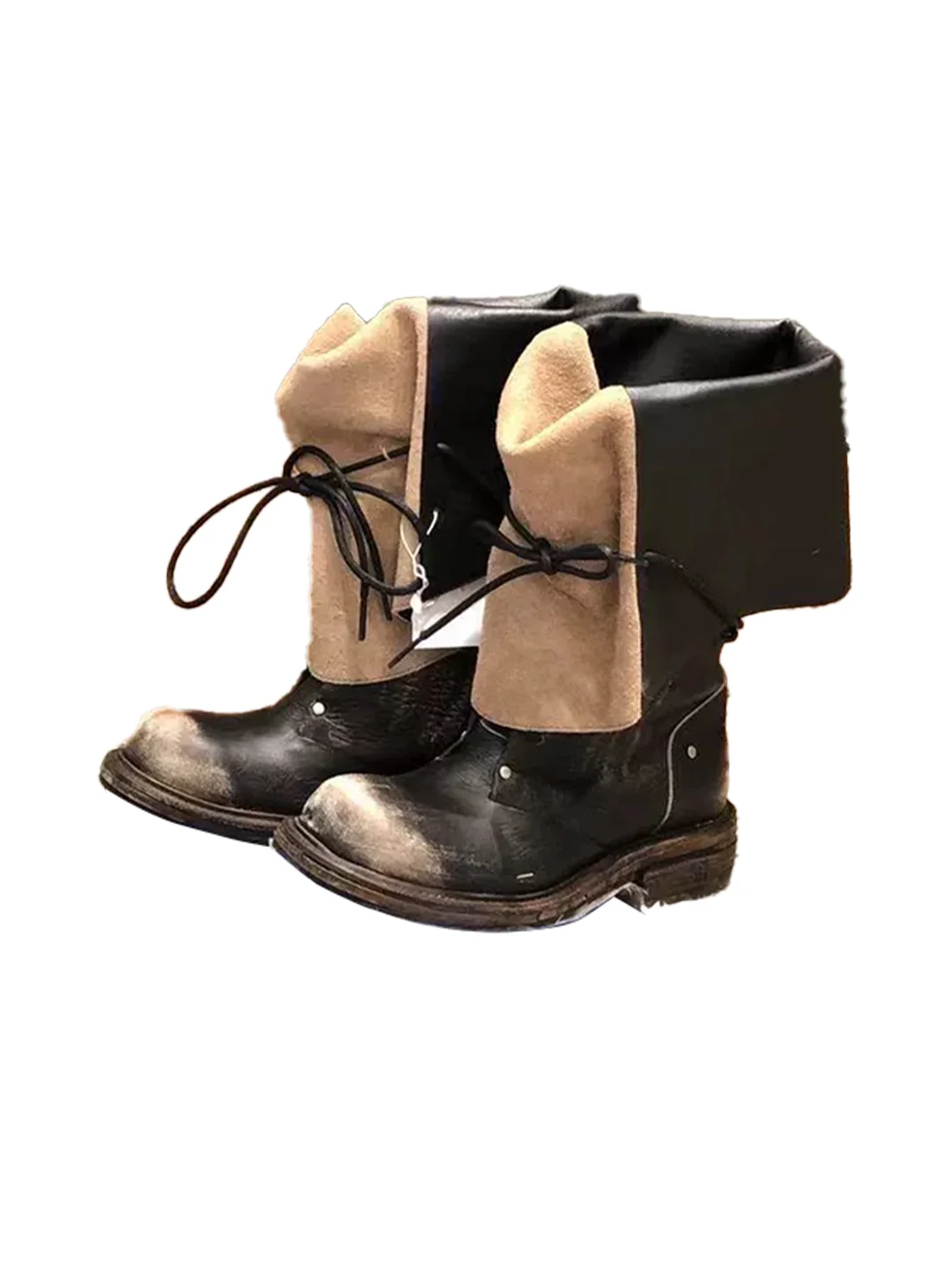In lucky | Colorblock Lace-Up Short Riding Boots
