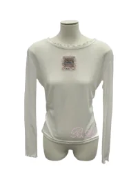 Bae bi | Modal Rabbit Lace-Trim Lettuce-Edge Tie-Back Top