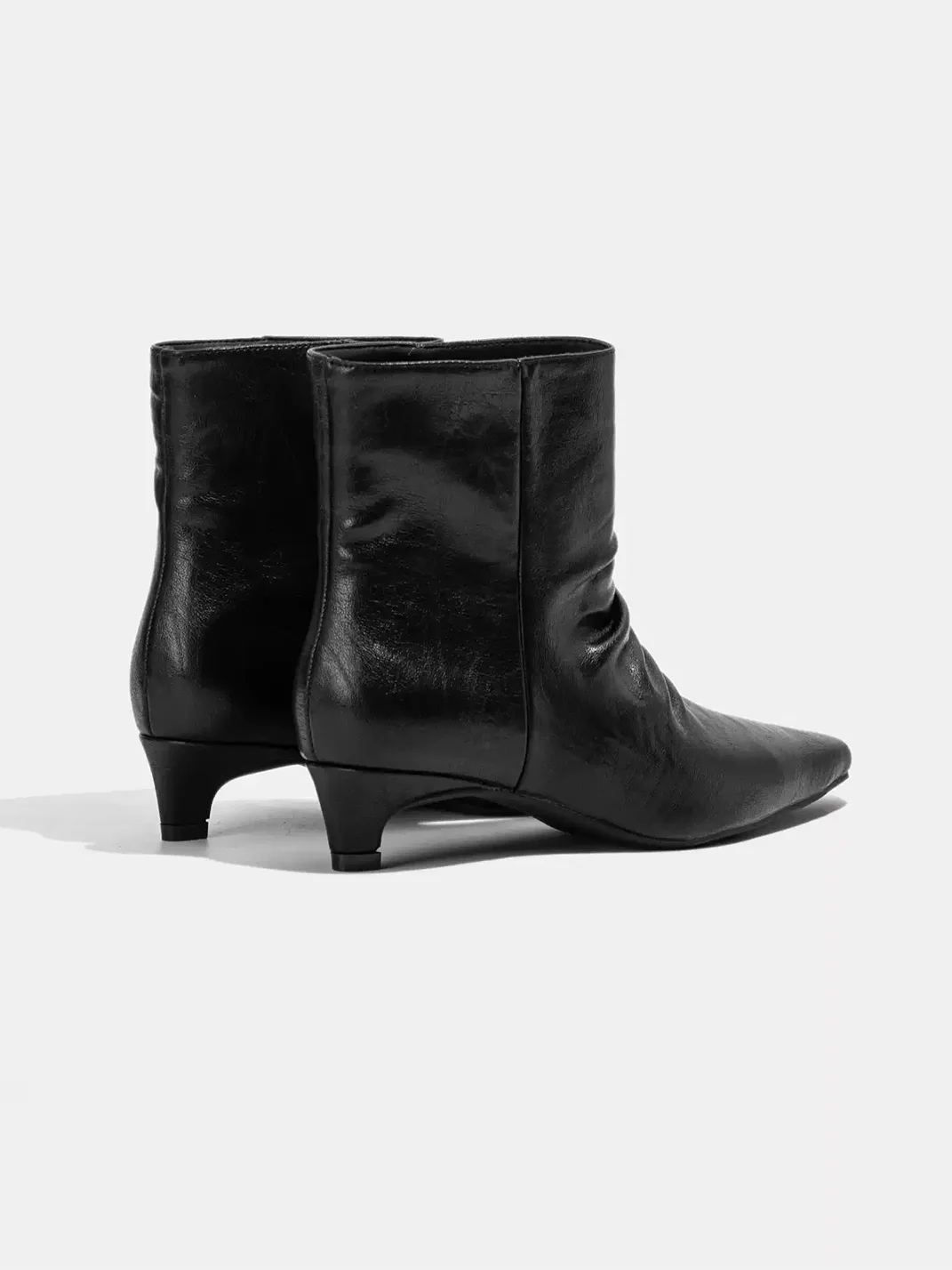 LMDD | Ruched Pointed-Toe Kitten Heel Ankle Boots