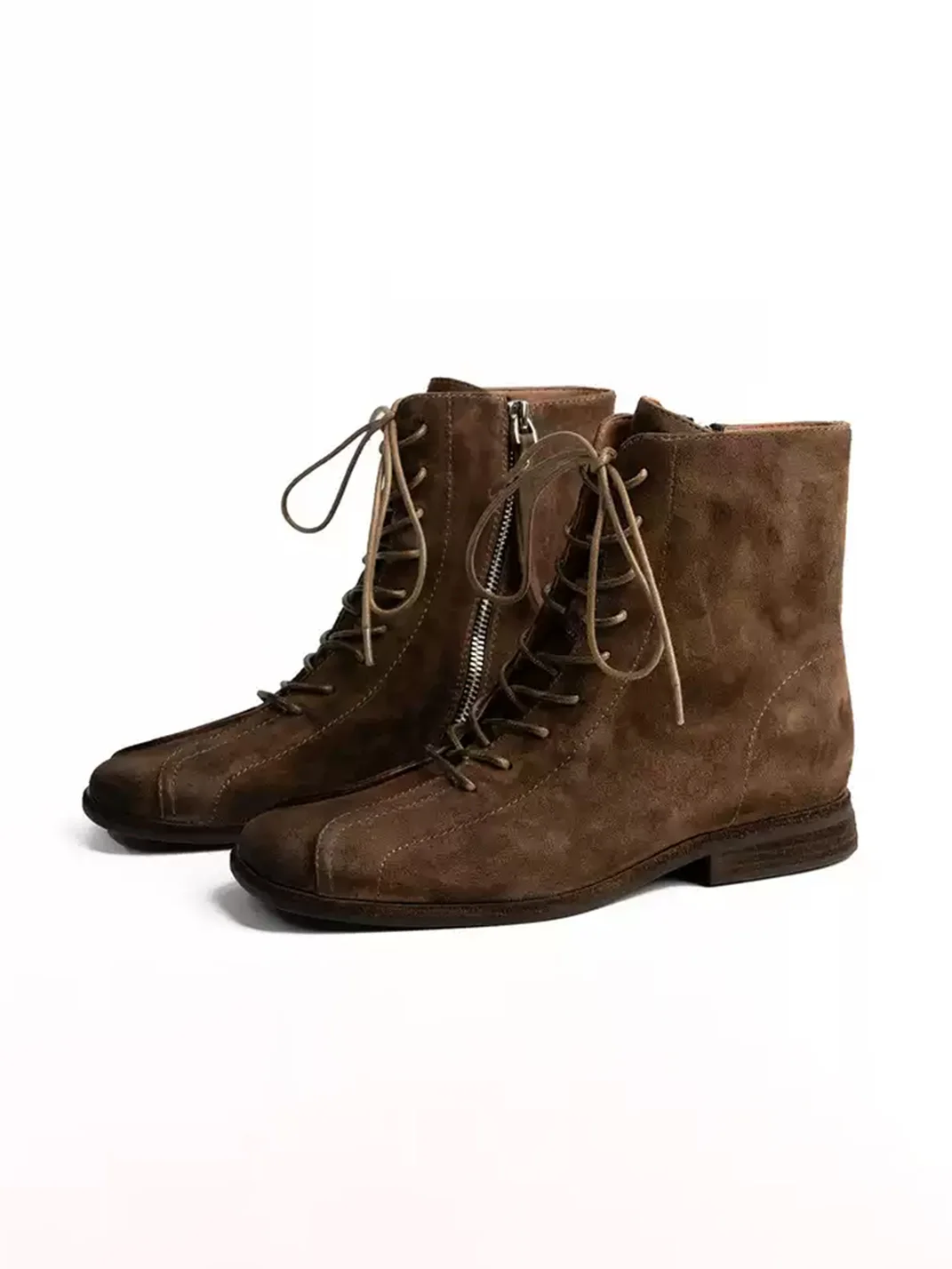 ZHUDAGE | Square-Toe Leather Ankle Boots