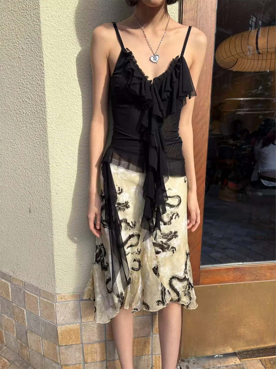 Chipchipshop | Dragon Print Full Chiffon Skirt - 3