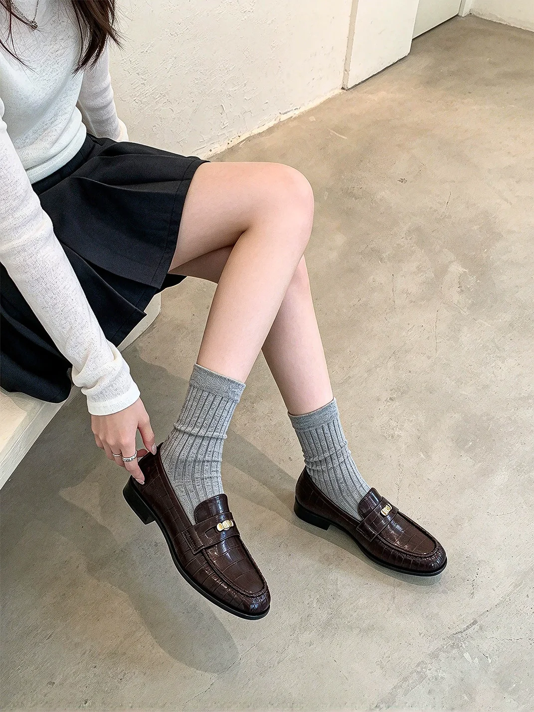 RONGRONG BABY | Eel-Textured Chunky-Heel Slip-On Loafers