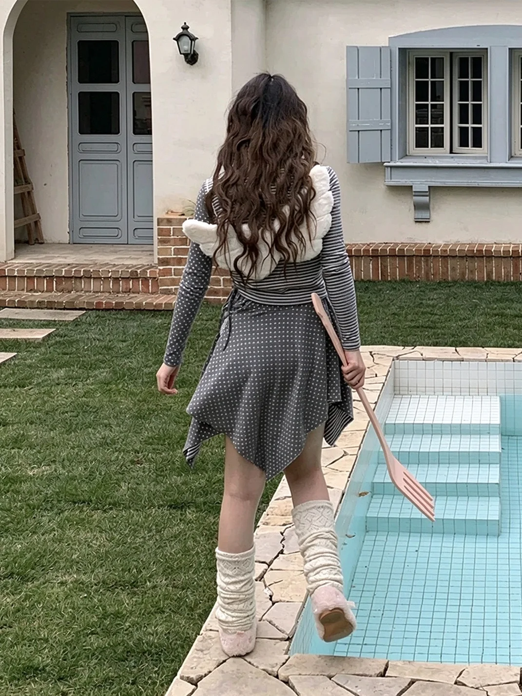 Bae bi | Polka Dot And Stripe Patchwork Long-Sleeve Top