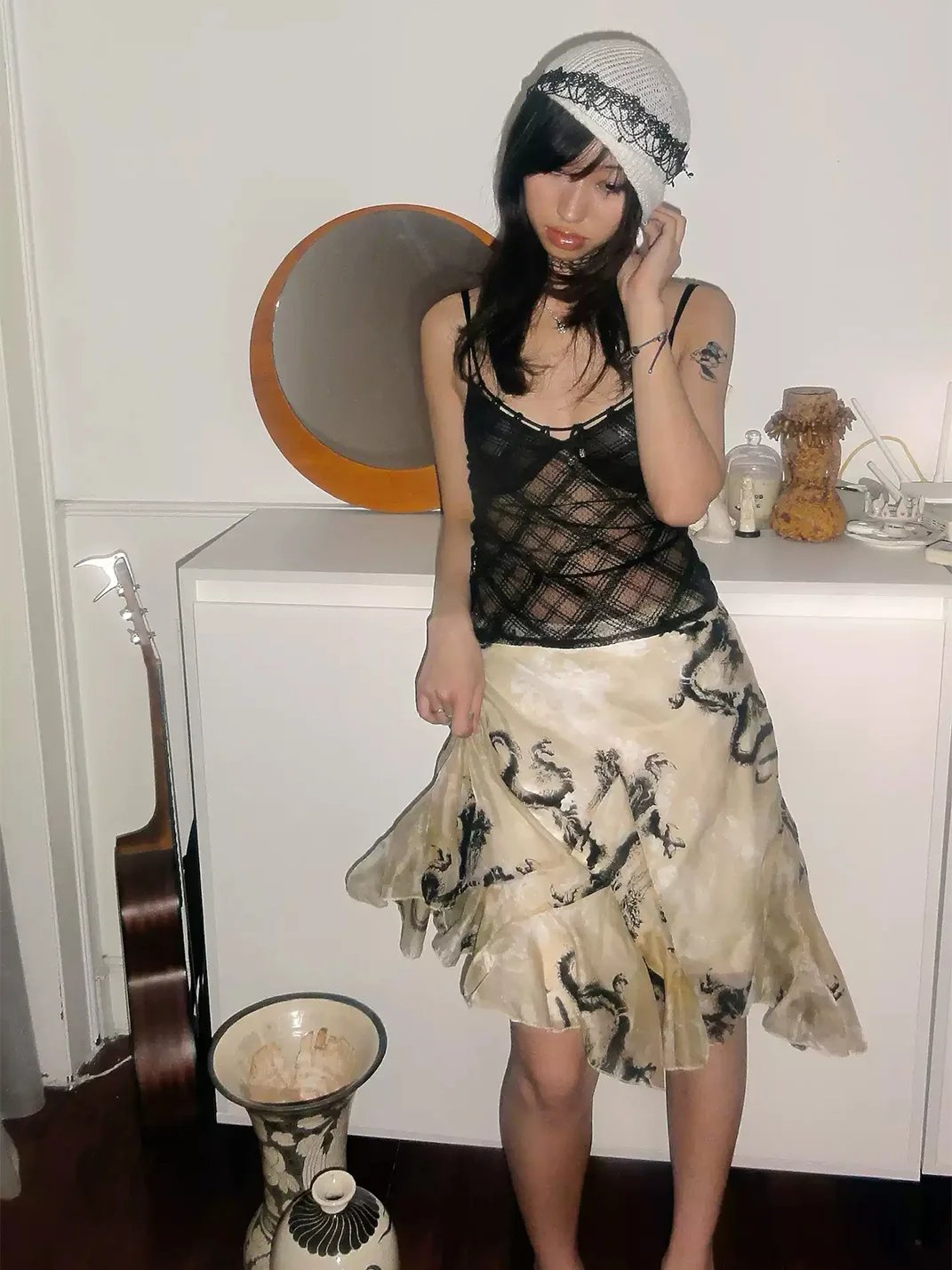 Chipchipshop | Dragon Print Full Chiffon Skirt