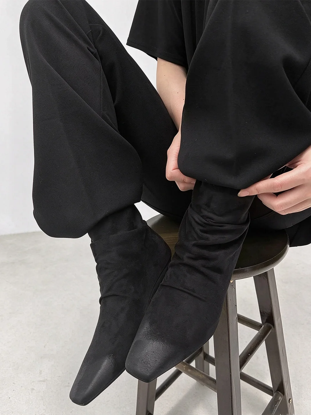 Abstract garden | Square-Toe Suede Slouch Wedge Ankle Boots