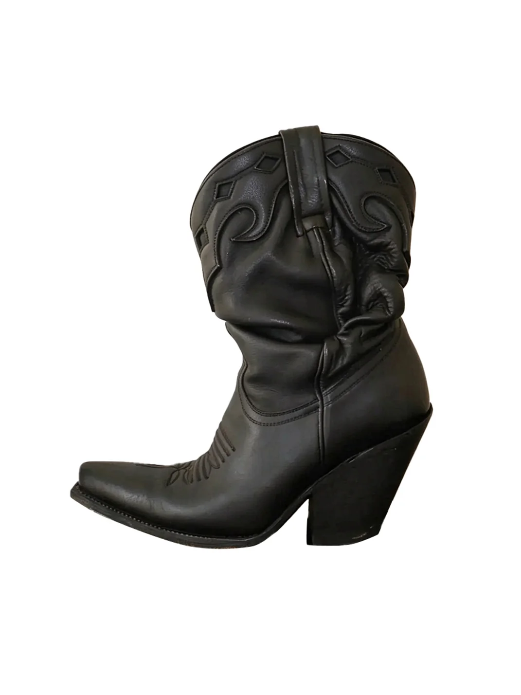 DLMNX | Embroidered Pointed-Toe High-Heel Western Ankle Boots