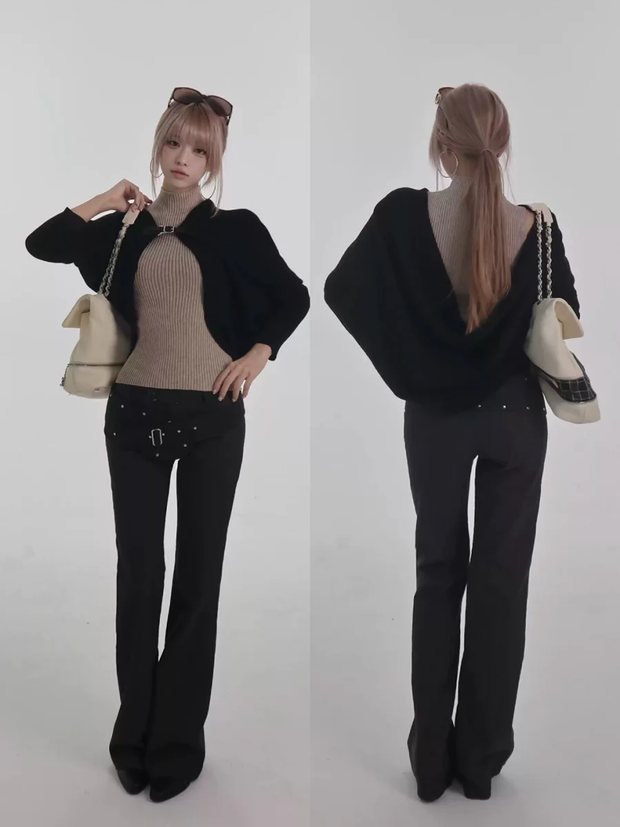 Bae bi | Batwing Sleeve Clasp Front Knit Cardigan - 3