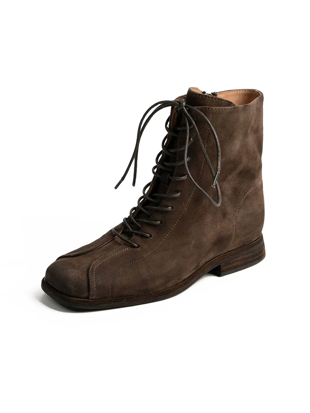 ZHUDAGE | Square-Toe Leather Ankle Boots