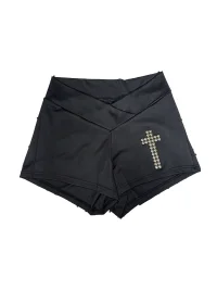 Y2ksIut | Cross Stud V-Waist Fitted Stretch Shorts