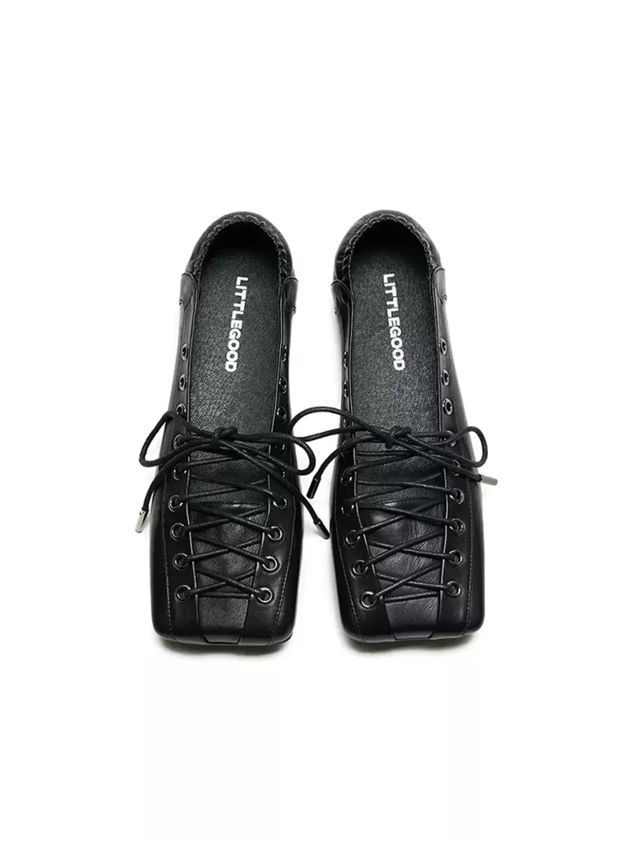 Littlegood | Square-Toe Lace-Up Shallow-Cut Flats - 4